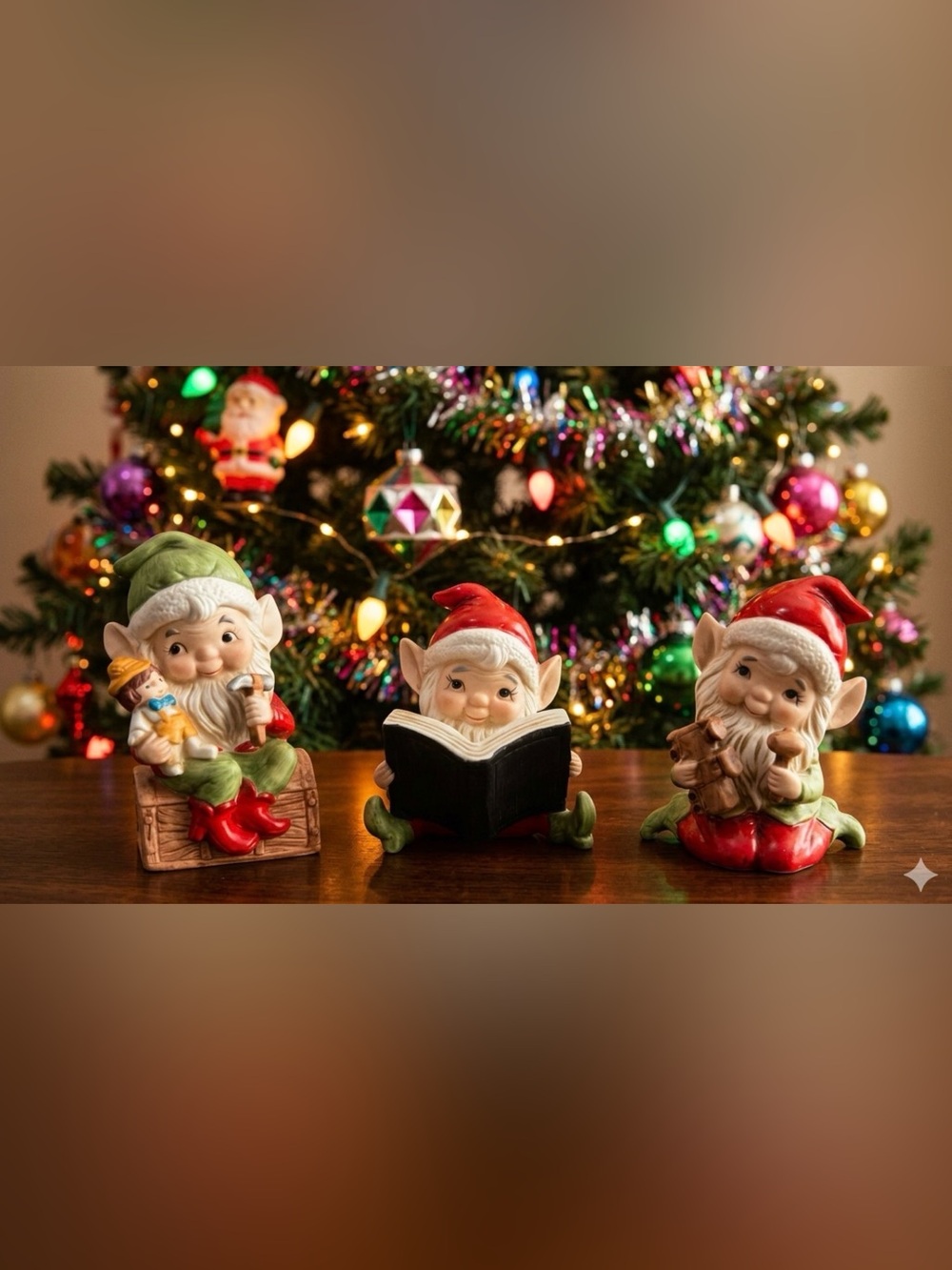 Vtg MIB Homco Trio Of Shelf  Santa Elves Toy maker Xmas 5406